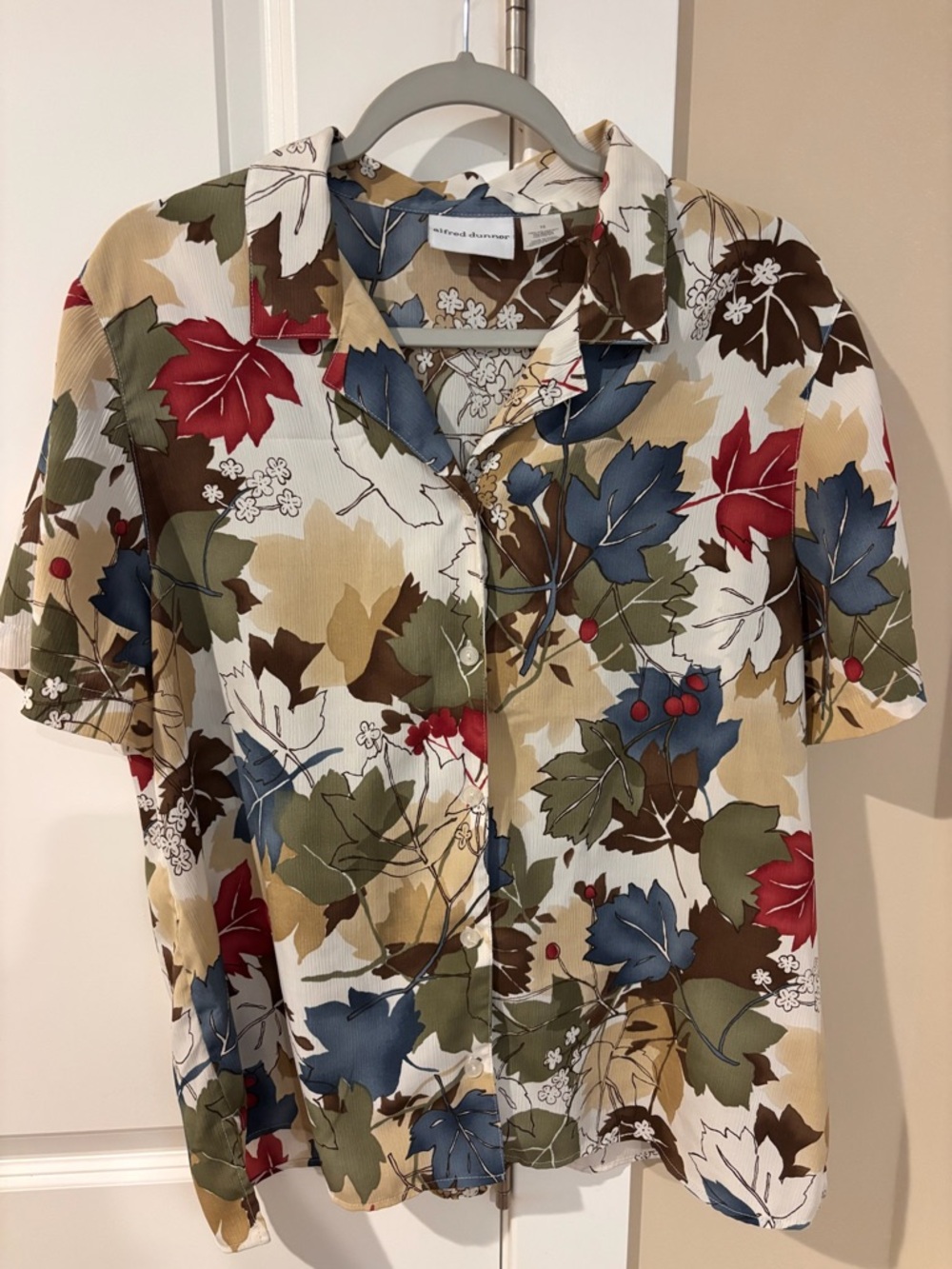 Alfred Dunner Short-Sleeve Button-Down Shirt - Cream, Blue, Olive, Brown, Red